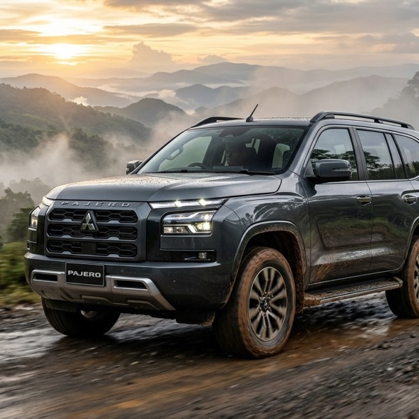 รถยนต์เอสยูวีเรือธง All-New Mitsubishi Pajero รุ่นผลิตในประเทศไทยกำลังวิ่งผ่านเส้นทางภูเขา