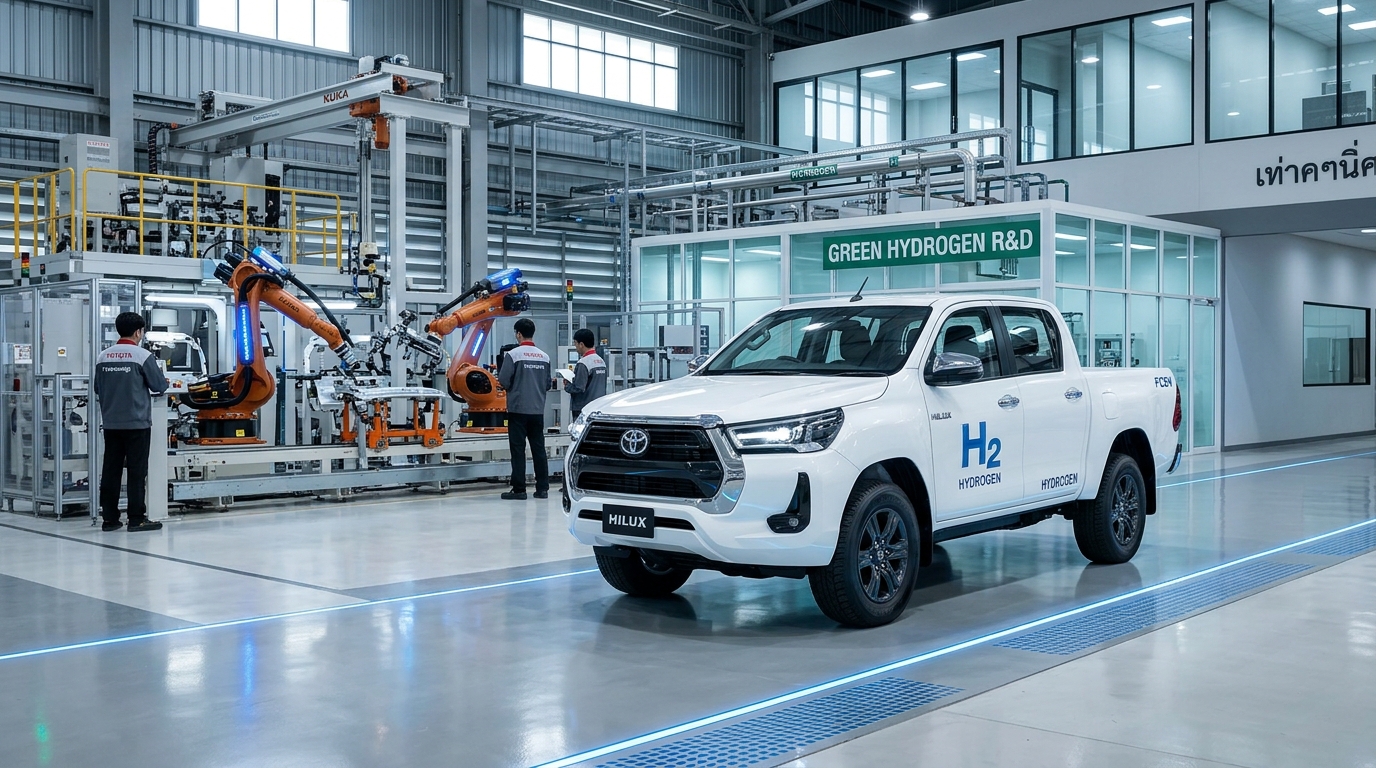 รถกระบะพลังงานเซลล์เชื้อเพลิงไฮโดรเจน New Toyota Hilux FCEV ในสายการผลิตอัจฉริยะในประเทศไทย