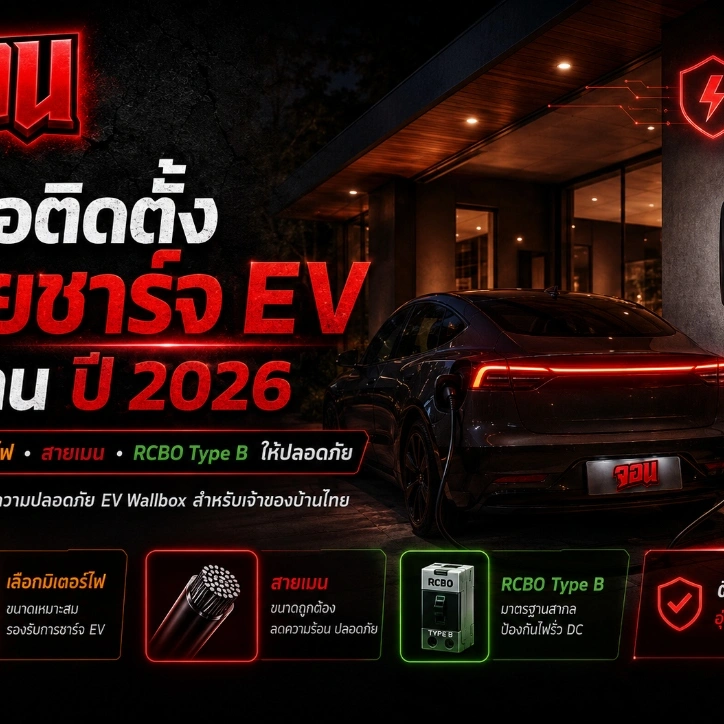 คู่มือติดตั้งสายชาร์จ EV ที่บ้าน ปี 2026 เลือกมิเตอร์ไฟ สายเมน RCBO Type B ให้ปลอดภัย