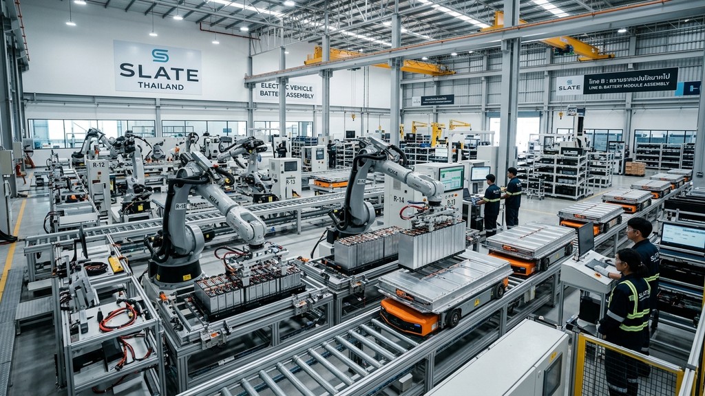 โรงงานประกอบและรีไซเคิลแพ็กแบตเตอรี่รถยนต์ไฟฟ้าของ Slate ในประเทศไทย