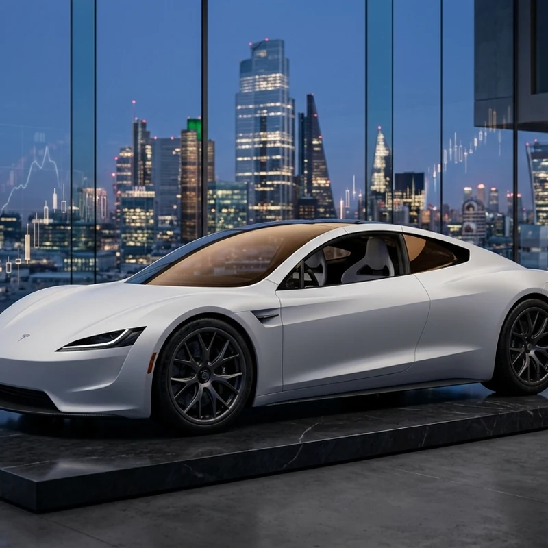 ภาพแนวคิดเชิงเศรษฐศาสตร์และการเงินของการวางเงินมัดจำจอง Tesla Roadster 2026 เทียบกับผลตอบแทนการลงทุน