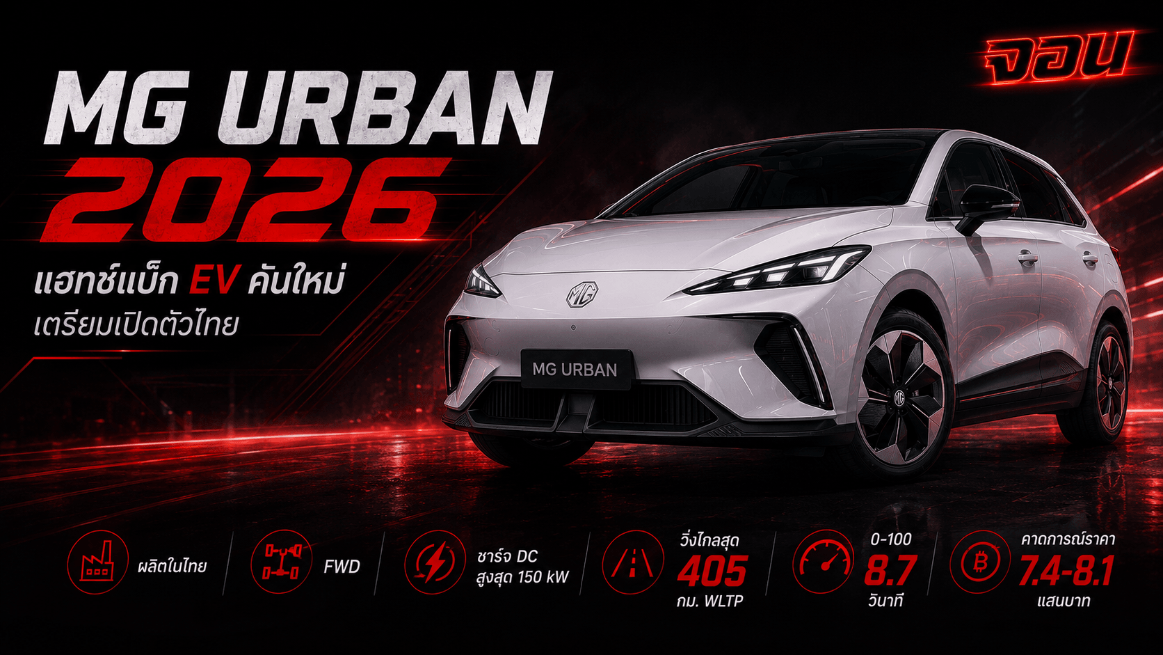 ภาพปกบทความ MG URBAN 2026 รถแฮทช์แบ็กไฟฟ้าคันเล็กที่กำลังถูกจับตาในตลาด EV ไทย