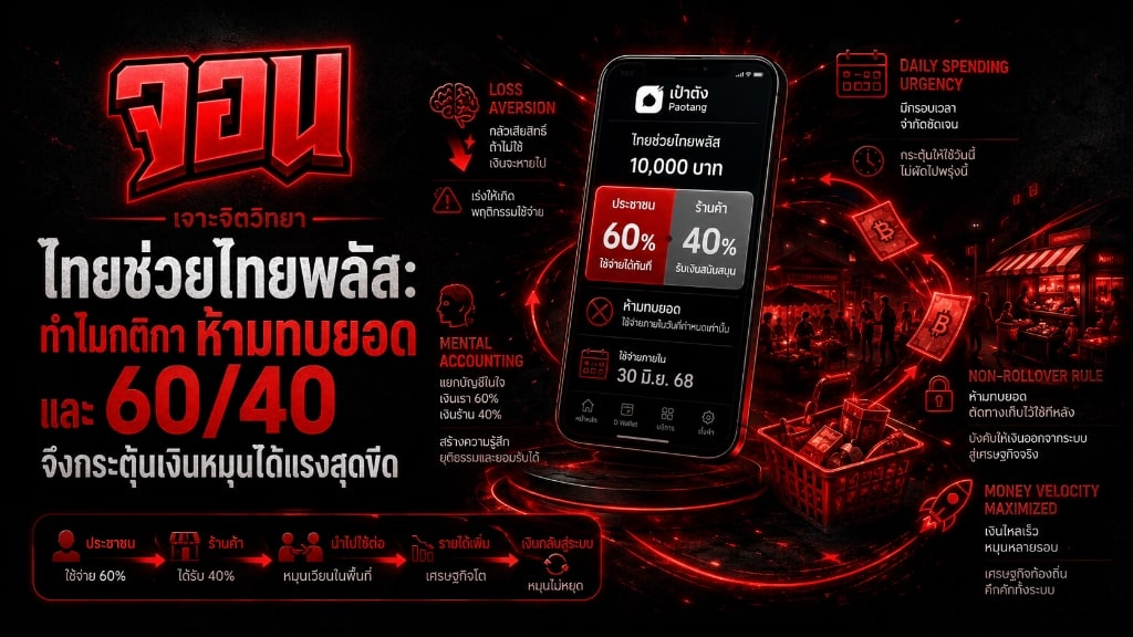 ภาพกราฟิกวิเคราะห์จิตวิทยาการใช้จ่ายโครงการไทยช่วยไทยพลัส 60/40 ผ่านกระเป๋าเงินดิจิทัลแอปเป๋าตัง