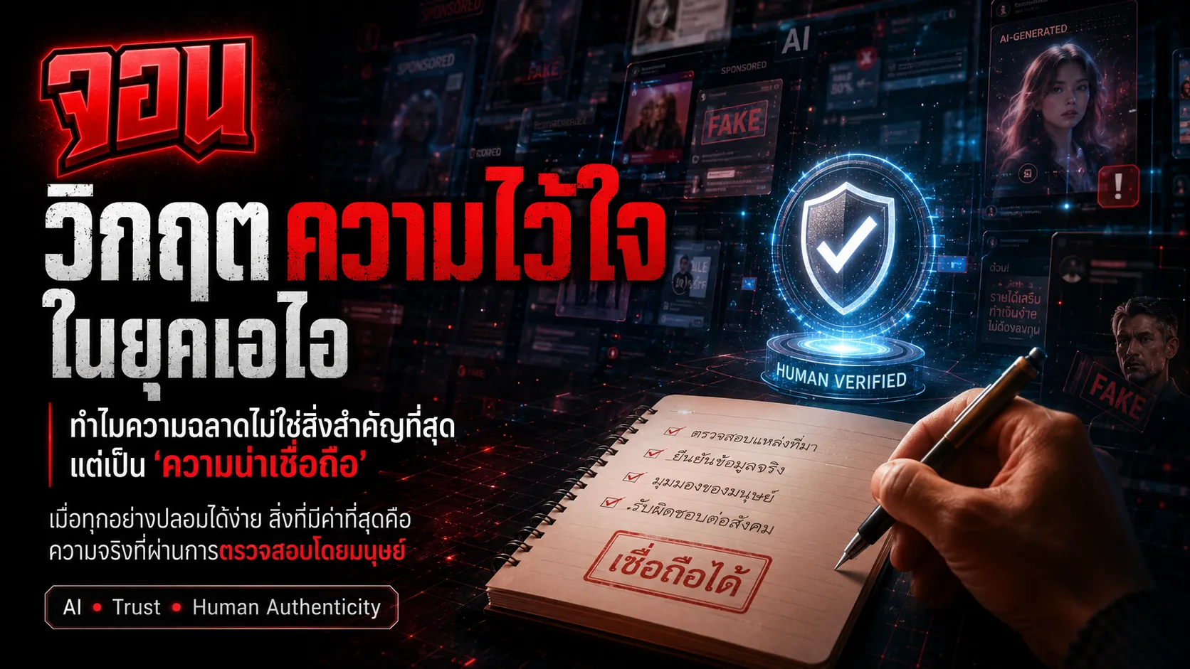 ภาพกราฟิกแสดงสัญลักษณ์ความปลอดภัยด้วยลายพิมพ์นิ้วมือสีเขียวมะนาวเคียงคู่กับโลโก้ตราประทับสีเขียวอ่อนบ่งชี้ความเป็นของแท้บนแผงวงจรดิจิทัล