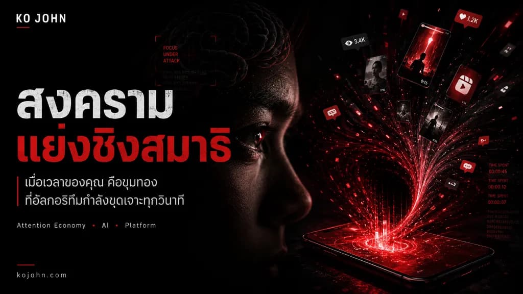 ภาพวิเคราะห์กลไกการดึงดูดสมาธิและเวลาจากอัลกอริทึมหน้าจอในยุคเศรษฐกิจแห่งความจดจ่อ