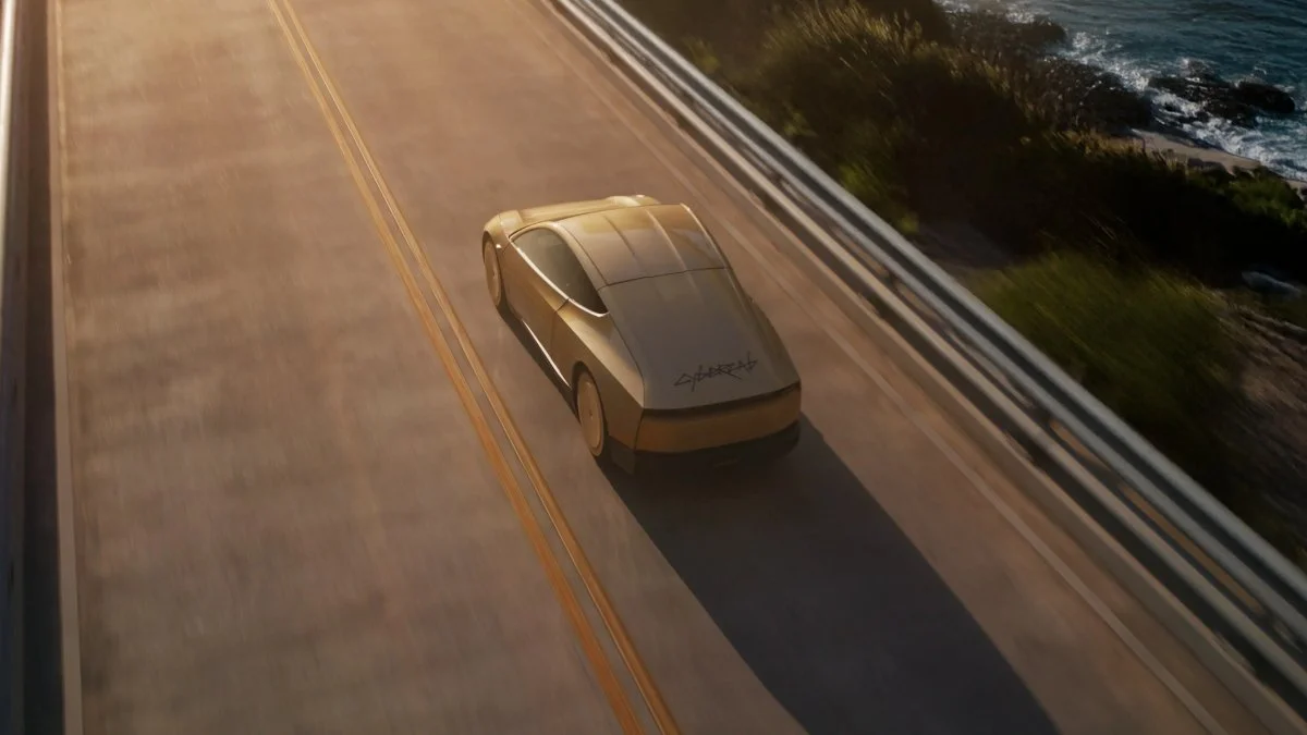 ภาพดีไซน์จำลองสอดคล้องกับหัวเรื่อง Tesla Cybercab รุ่นพิเศษมาพร้อมระบบ GPS คู่