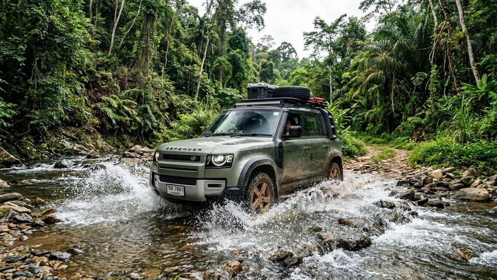 รถยนต์ไฟฟ้า Defender EV โดย Jaguar Land Rover ลุยลำธารในป่าประเทศไทย