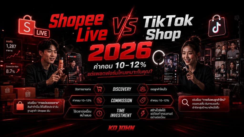 เปรียบเทียบ Shopee Live vs TikTok Shop ปี 2026 ค่าคอมและการเลือกแพลตฟอร์มสำหรับ Creator ไทย
