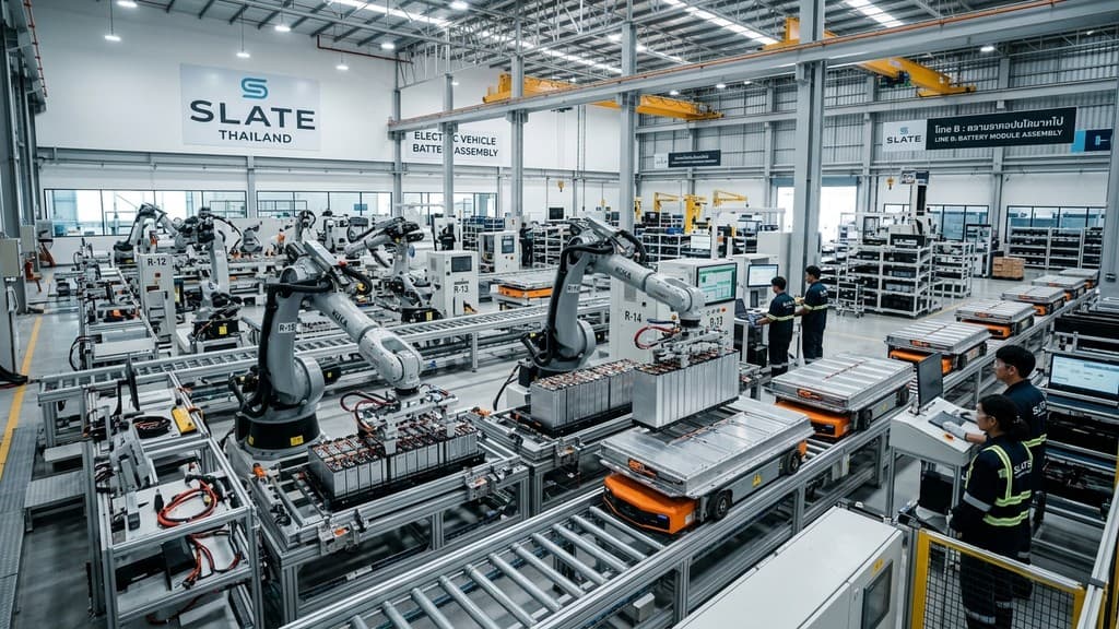 โรงงานประกอบและรีไซเคิลแพ็กแบตเตอรี่รถยนต์ไฟฟ้าของ Slate ในประเทศไทย