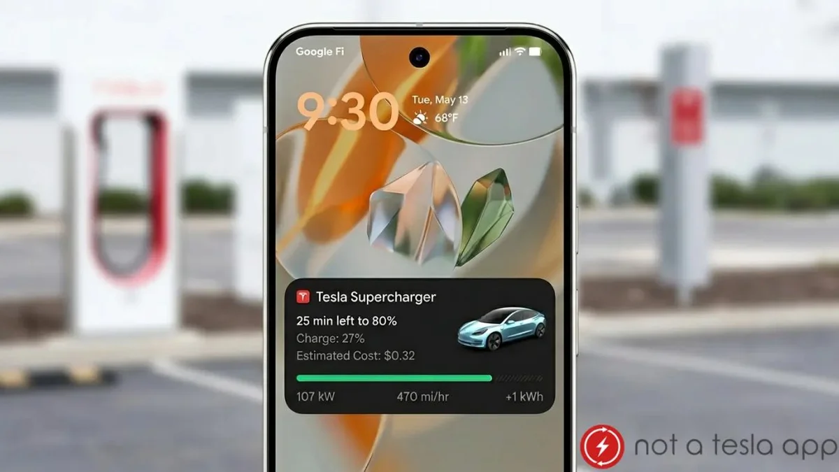 ภาพดีไซน์จำลองสอดคล้องกับหัวเรื่อง เจาะลึกแอป Tesla บน Android เตรียมเปิดฟีเจอร์ Live Updates แจ้งเตือนชาร์จเรียลไทม์ท้าชน iOS
