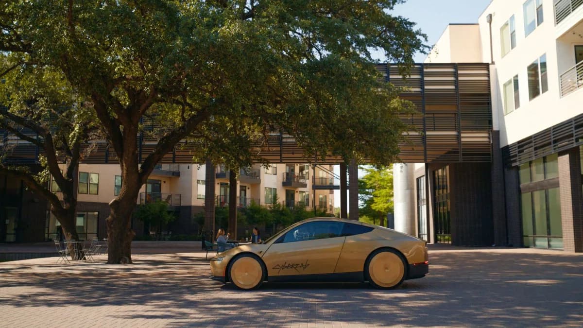 ภาพดีไซน์จำลองสอดคล้องกับหัวเรื่อง Tesla Cybercab มาพร้อมระบบส่งกำลังประสิทธิภาพสูงรุ่นใหม่ แบตเตอรี่ 4680 ระบบไฟฟ้า 48 โวลต์ และอื่นๆ อีกมากมาย