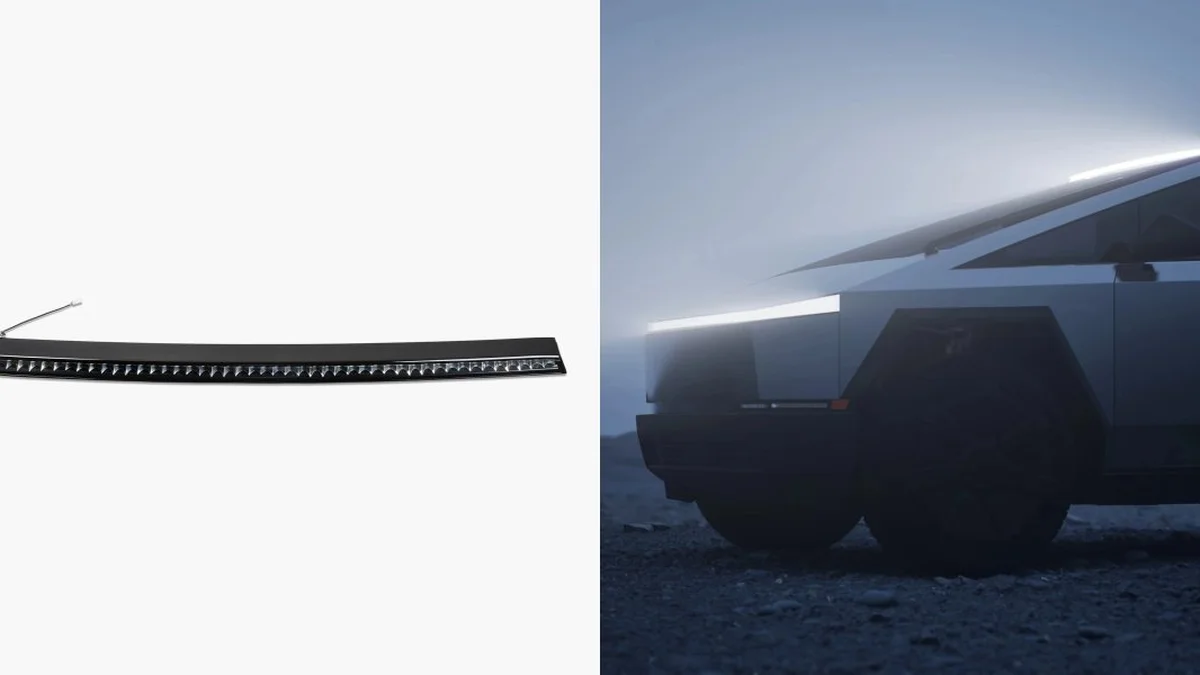 ภาพดีไซน์จำลองสอดคล้องกับหัวเรื่อง Tesla ปลดล็อกขายแยก Off-Road Light Bar สำหรับ Cybertruck: เจาะลึกสเปก 48V และประเด็นกฎหมายที่ต้องรู้