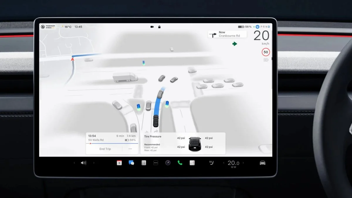 ภาพดีไซน์จำลองสอดคล้องกับหัวเรื่อง Tesla FSD V14 บุกออสเตรเลียและนิวซีแลนด์: ก้าวสำคัญที่มาพร้อมกับความท้าทายในตลาดโลก
