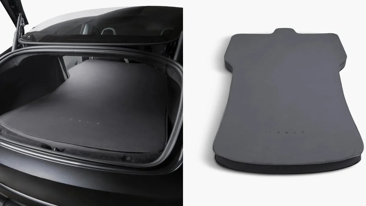 ภาพดีไซน์จำลองสอดคล้องกับหัวเรื่อง Tesla เปิดตัวที่นอนลมสำหรับรุ่น Model 3 เอาใจสายแคมป์ปิ้งในรถยนต์