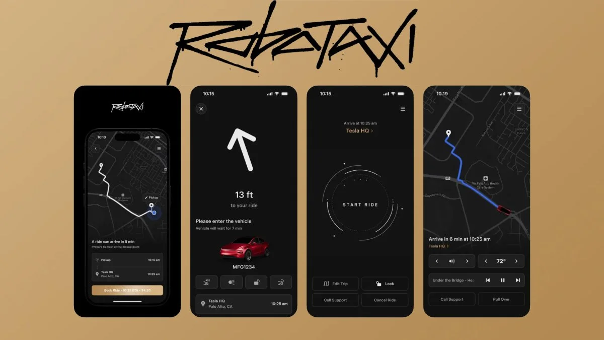 ภาพดีไซน์จำลองสอดคล้องกับหัวเรื่อง แอป Tesla Robotaxi แจ้งเตือนคุณแล้วหากการเดินทางของคุณต้องมีผู้ควบคุมดูแล