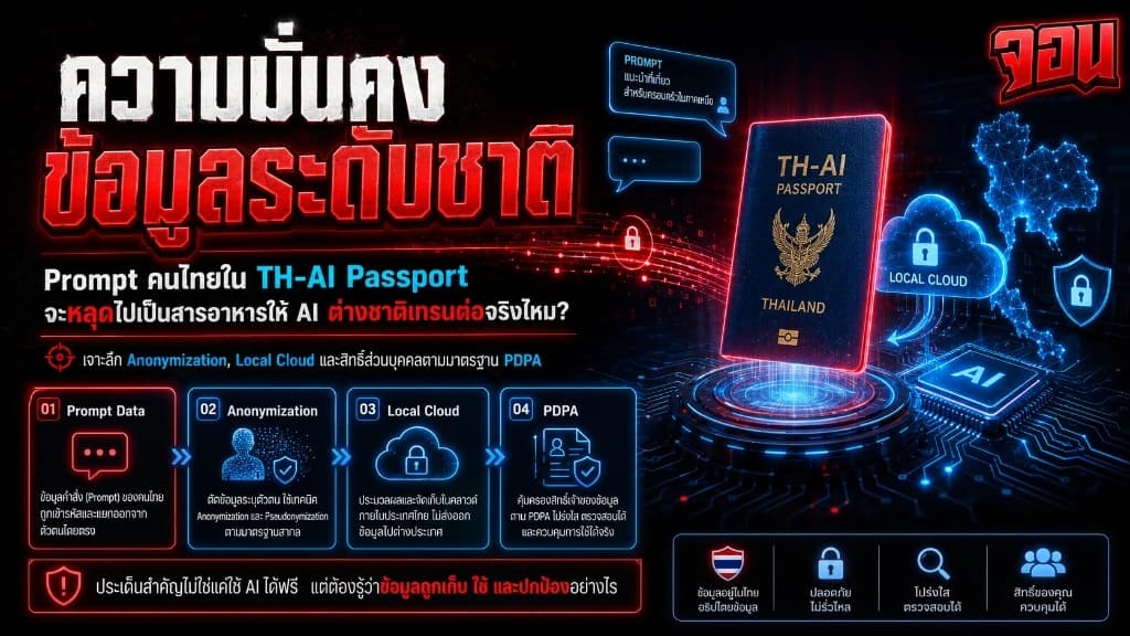 ภาพดีไซน์หนังสือเดินทาง TH-AI Passport เรืองแสงลวดลายแผงวงจรดิจิทัลล้ำสมัยในออฟฟิศระดับพรีเมียม