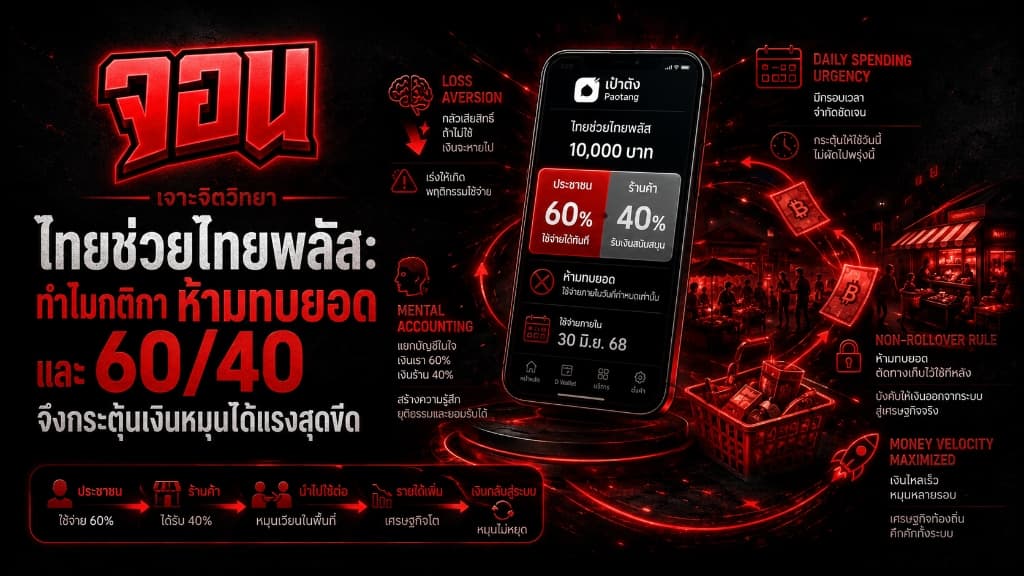 ภาพกราฟิกวิเคราะห์จิตวิทยาการใช้จ่ายโครงการไทยช่วยไทยพลัส 60/40 ผ่านกระเป๋าเงินดิจิทัลแอปเป๋าตัง