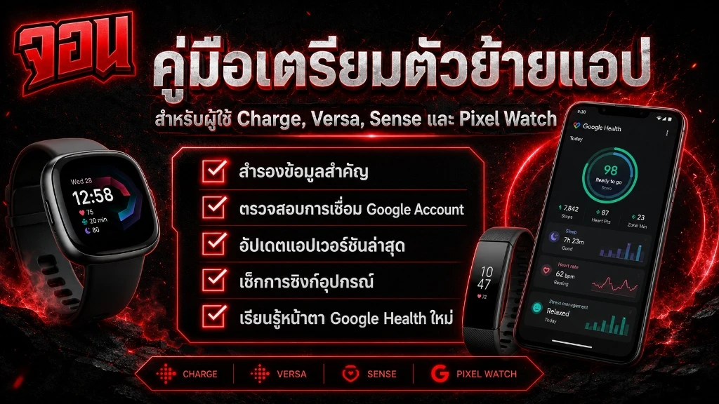 อินโฟกราฟิกคู่มือขั้นตอนเตรียมตัวย้ายแอปพลิเคชันไปเป็น Google Health สำหรับผู้ใช้เดิม