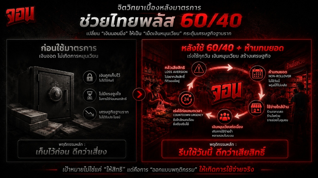 อินโฟกราฟิกเปรียบเทียบพฤติกรรมการออมและการใช้จ่ายก่อนและหลังมีโครงการไทยช่วยไทยพลัส 60/40