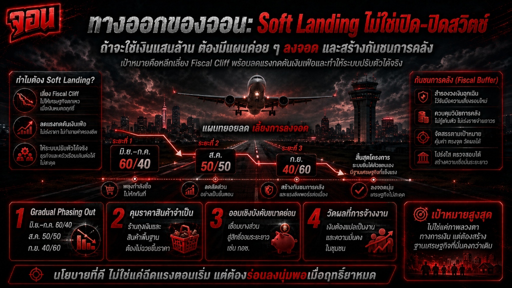 อินโฟกราฟิกทางออกของจอนสำหรับการทำ Soft Landing และการสร้างกันชนการคลัง