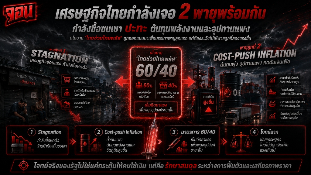 อินโฟกราฟิกเศรษฐกิจไทยกำลังเจอ 2 พายุพร้อมกัน อุปสงค์ชะลอตัวปะทะเงินเฟ้อฝั่งต้นทุน