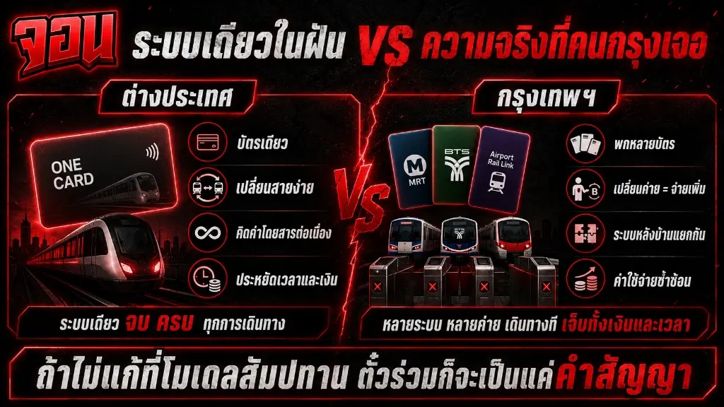 อินโฟกราฟิกวิเคราะห์โครงสร้างปัญหาตั๋วร่วมไทยทำไมไม่เคยรวมตัวกันได้จริงในระดับโมเดลสัมปทานและการแบ่งผลประโยชน์