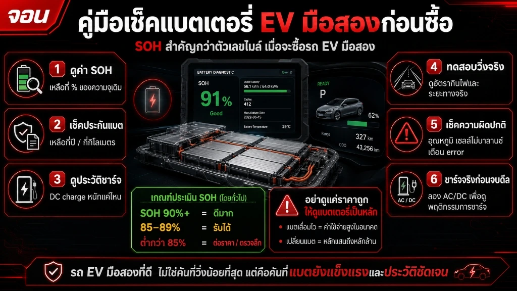 อินโฟกราฟิกวิเคราะห์สาเหตุที่ทำให้รถยนต์ไฟฟ้ามือสองราคาขายต่อดิ่งลงอย่างรุนแรงและแนวทางการเลือกซื้อให้คุ้มค่า